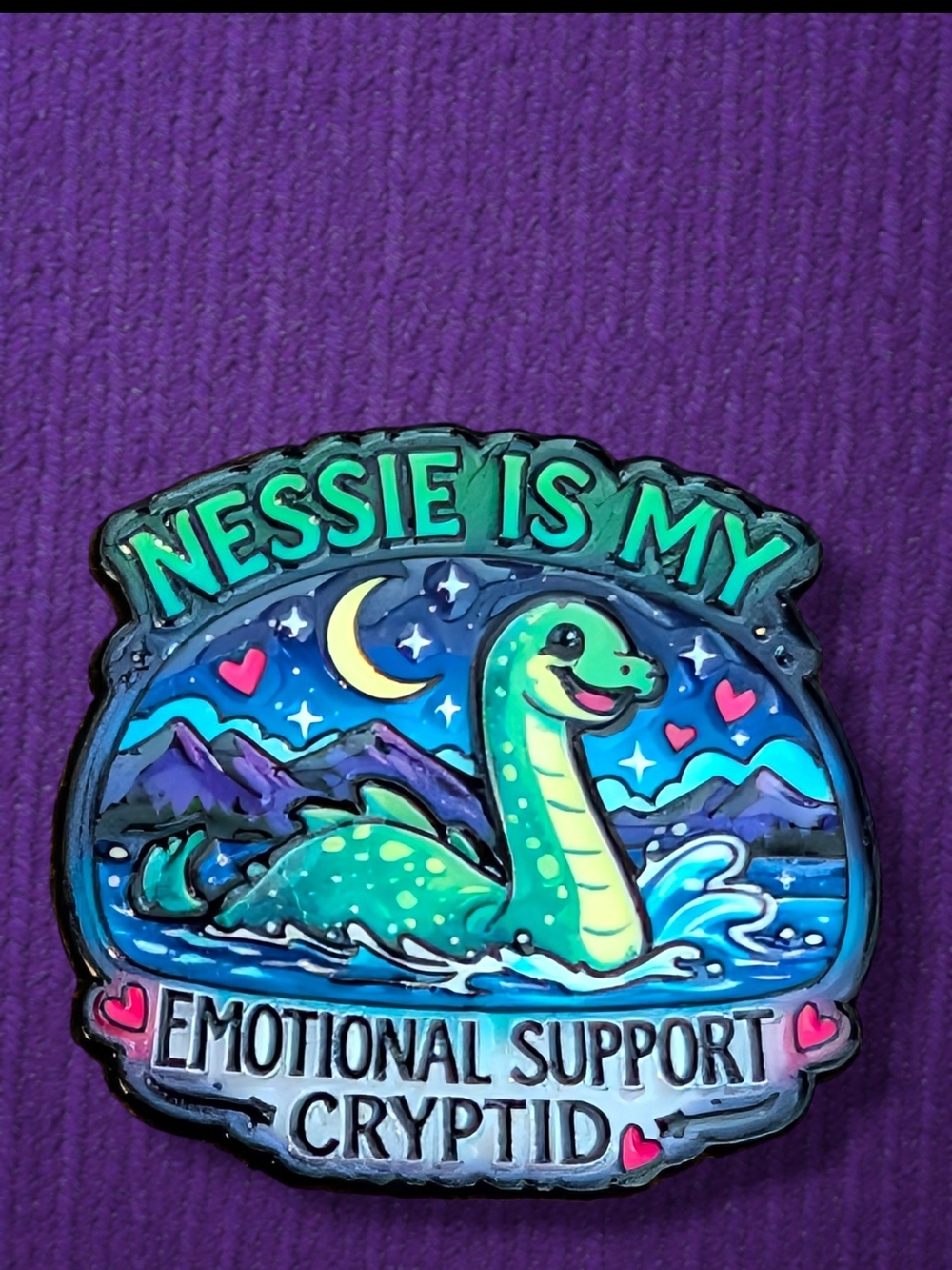 Emotional Support Cryptid Pin - Green Nessie Design